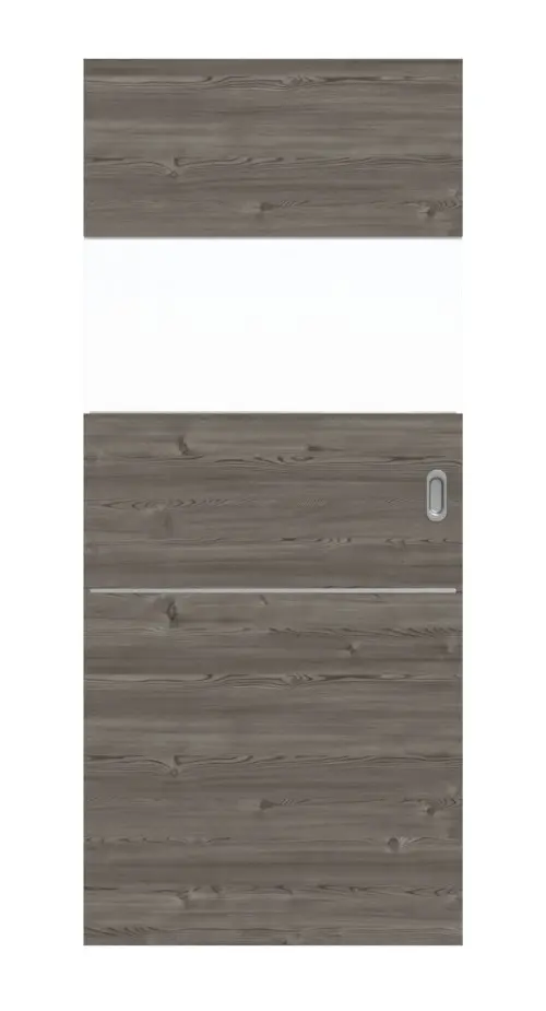 HÖRMANN drzwi przesuwne Pure 2 szczotkowane modrzew ciemny wzdłuż Duradecor DesignLine z przeszkleniem wzdłuż z listwą Plain 79