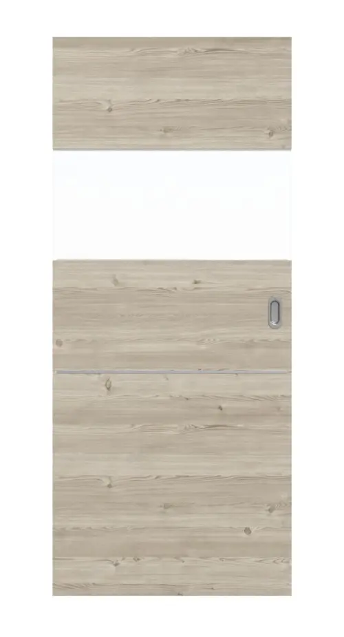 HÖRMANN drzwi przesuwne Pure 2 szczotkowane modrzew jasny wzdłuż Duradecor DesignLine z przeszkleniem wzdłuż z listwą Plain 79