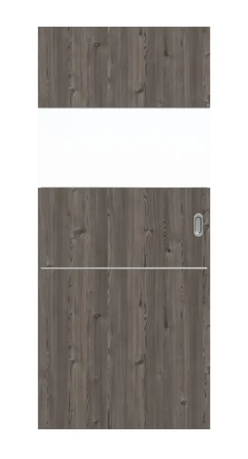 HÖRMANN drzwi przesuwne Pure 2 szczotkowany modrzew ciemny Duradecor DesignLine z przeszkleniem wzdłuż z listwą Plain 79