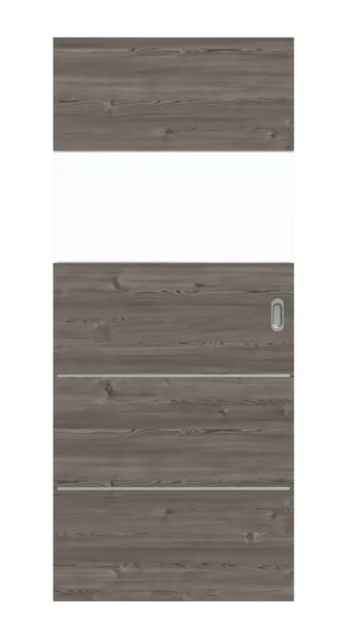 HÖRMANN drzwi przesuwne Pure 2 szczotkowane modrzew ciemny wzdłuż Duradecor DesignLine z przeszkleniem wzdłuż z listwą Plain 80