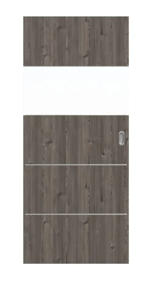 HÖRMANN drzwi przesuwne Pure 2 szczotkowane modrzew ciemny Duradecor DesignLine z przeszkleniem wzdłuż z listwą Plain 80