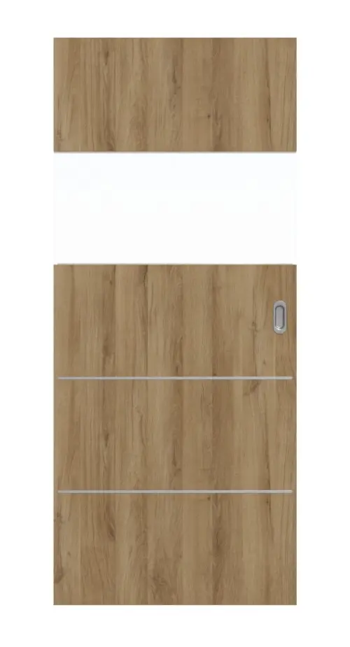 HÖRMANN drzwi przesuwne Pure 2 dąb naturalny Duradecor DesignLine z przeszkleniem wzdłuż z listwą Plain 80