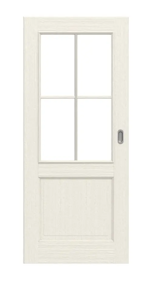 Widok frontowy drzwi przesuwnych TE-24 Świerk skandynawski bezsęczny szczotkowane, białe, lakierowane drewno lite