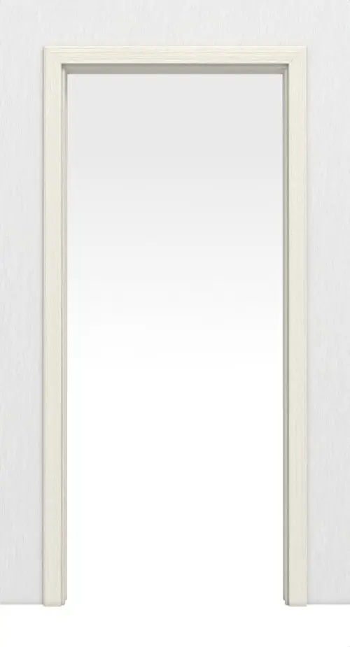 Widok frontowy – system drzwi przesuwnych chowany w ścianę, Świerk bezsęczny, szczotkowane, białe, lakierowane, drewno lite.