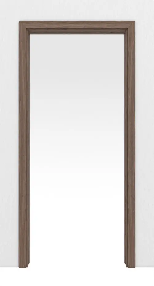 Widok frontowy firmy LEBO system drzwi przesuwnych chowany w ścianę orzech włoski matowy fornir