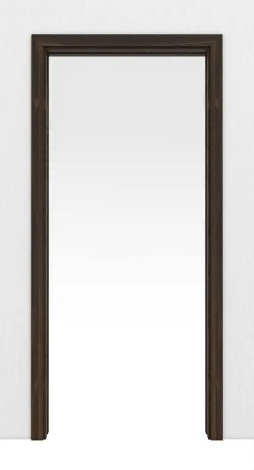 Widok frontowy systemu drzwi przesuwnych LEBO chowanego w ścianie, dąb wędzony matowy, fornirowany drewnem naturalnym.