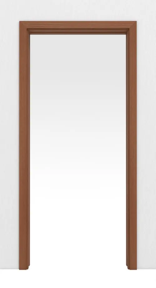 Widok frontowy systemu drzwi przesuwnych LEBO chowanego w ścianę Sapeli matowy fornirowany drewnem naturalnym