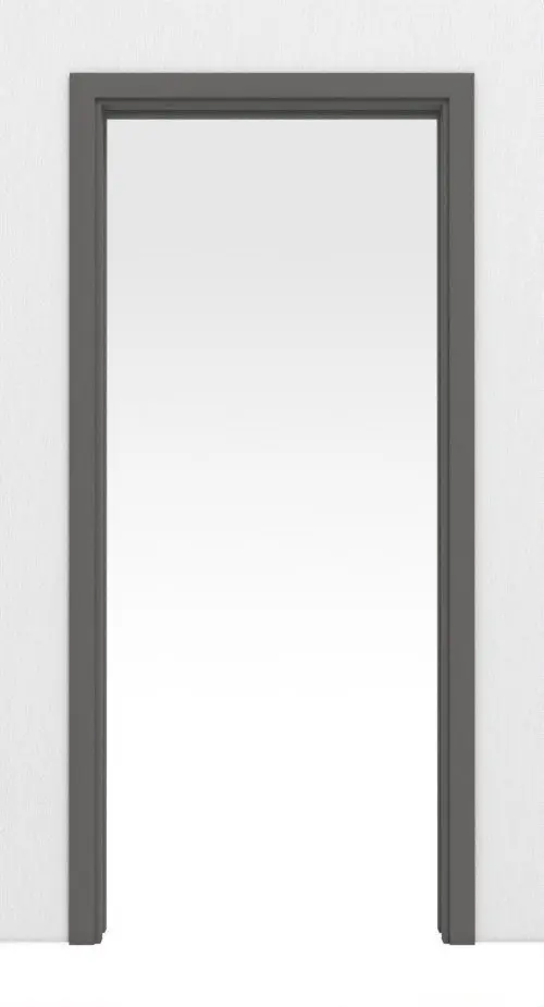 Widok frontowy marki Huga system drzwi przesuwnych chowany w ścianie Hygge szary RAL 7037 Duradecor z ościeżnicą