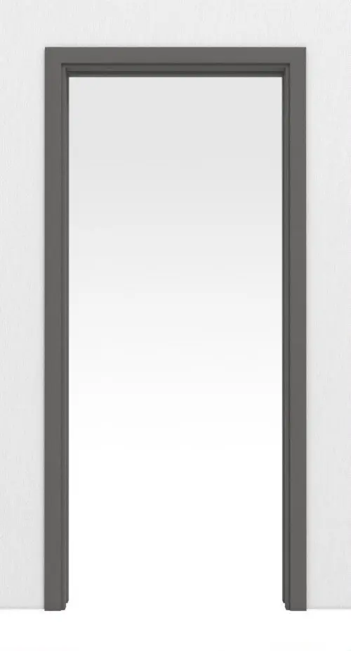 Widok frontowy marki Huga system drzwi przesuwnych chowany w ścianę Hygge szary RAL 7037 lakier Basic z ościeżnicą