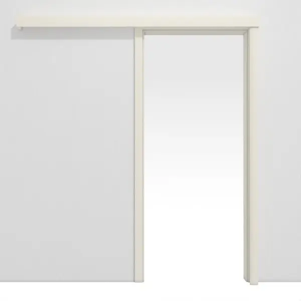 System drzwi przesuwnych CLASSEN Biały RAL 9010 CPL biegnący przed ścianą z ościeżnicą