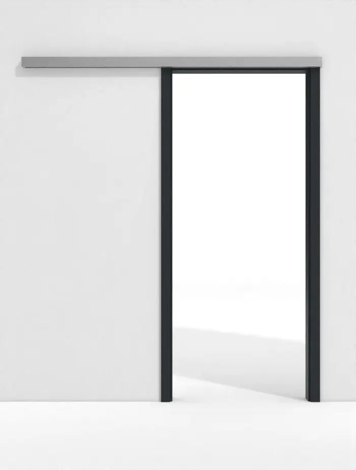 Widok frontowy systemu drzwi przesuwnych GARANT Line przesuwnego przed ścianą U12000SD wulkaniczna czerń GHK08