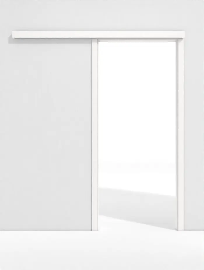 Zdjęcie z przodu systemu drzwi przesuwnych PortaLit arctic biały A222 przesuwnego przed ścianą z ościeżnicą - Westag