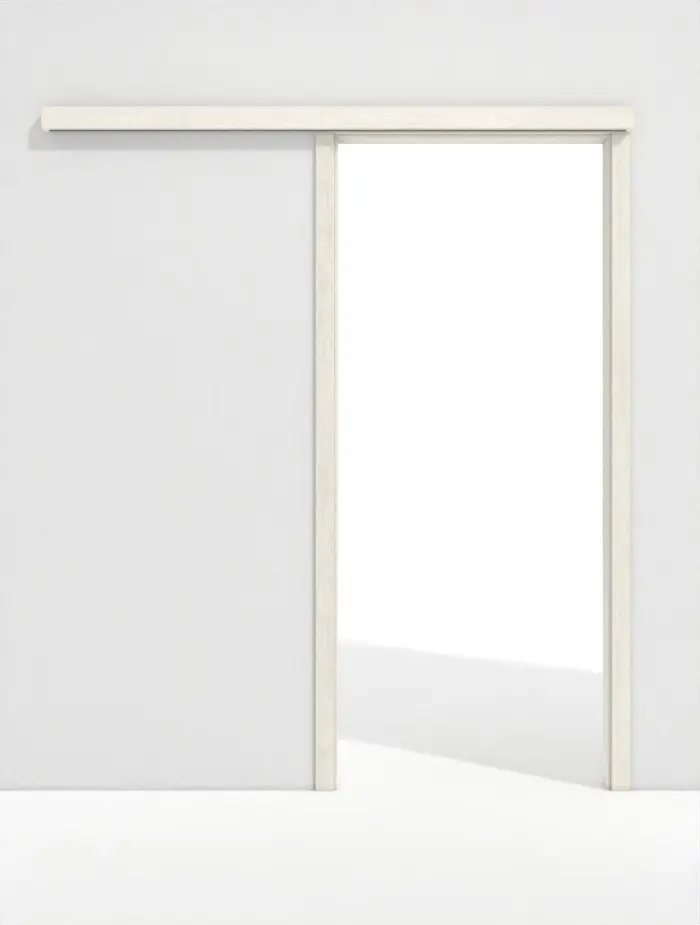 System drzwi przesuwnych WESTAG biegnący przed ścianą Sosna biała Pi 230 PortaLit CPL z ościeżnicą