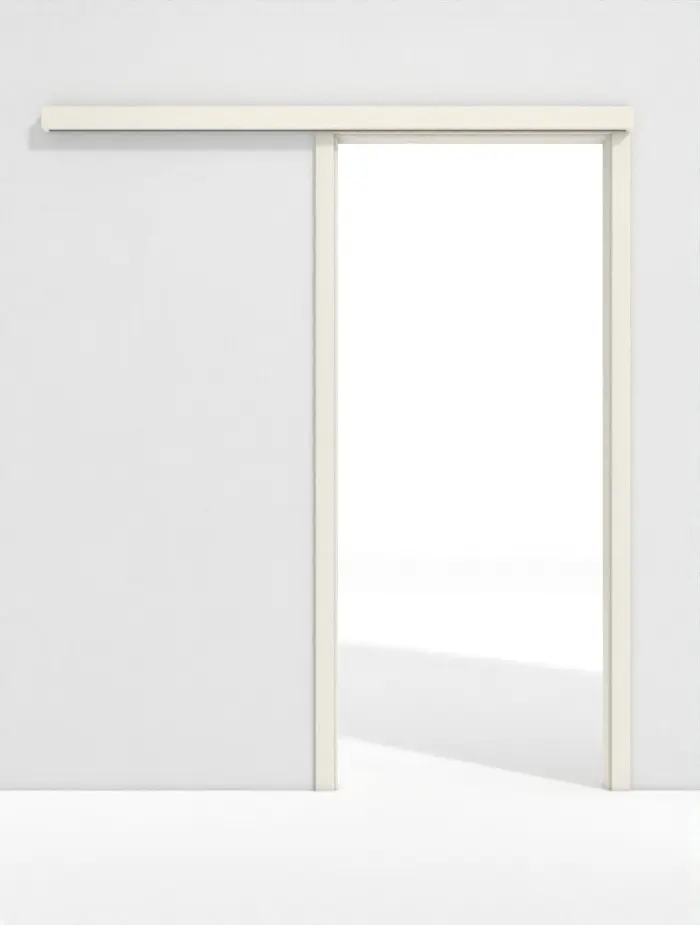 Zdjęcie z przodu systemu drzwi przesuwnych WestaLack klasyczna biel RAL 9010 naściennego z ościeżnicą - Westag