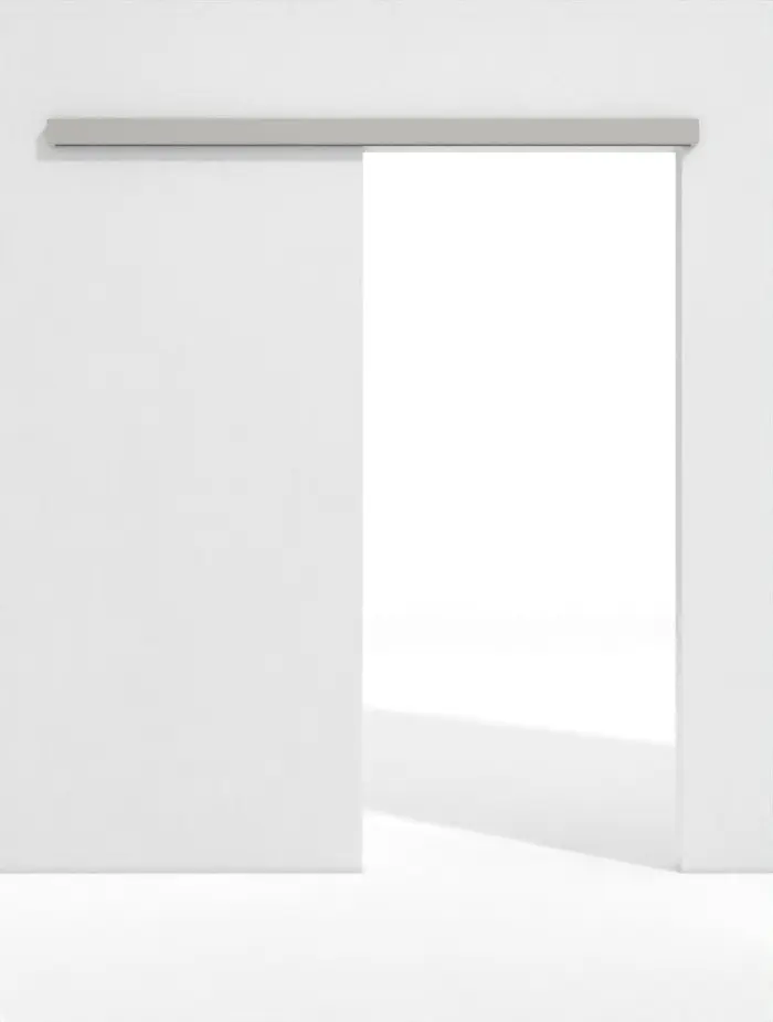 Widok z przodu na system drzwi przesuwnych PortaLit jasnoszary A402 naścienny bez ościeżnicy - Westag