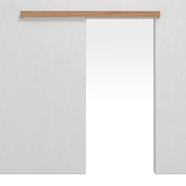 Widok frontowy systemu drzwi przesuwnych LEBO naścienny, Euro dąb deskowany, matowy, fornirowany z drewna litego, bez ościeżnicy.