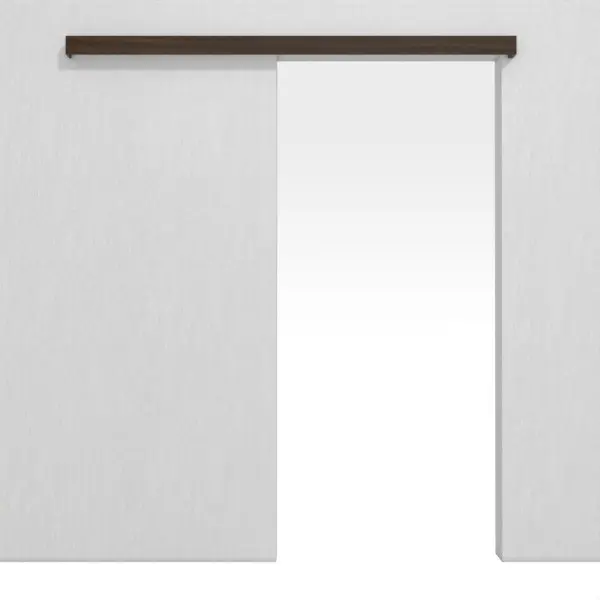 Widok frontowy systemu drzwi przesuwnych LEBO naściennego, dąb wędzony matowy, fornirowany drewnem naturalnym, bez ościeżnicy.