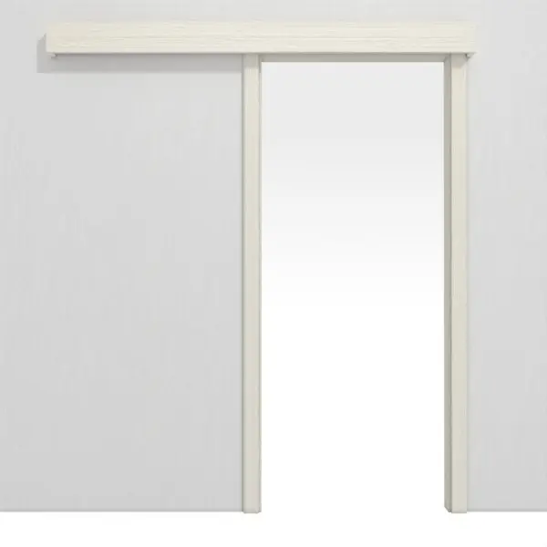 Widok frontowy systemu drzwi przesuwnych naściennych, Świerk bezsęczny, szczotkowane, białe, lakierowane, drewno lite