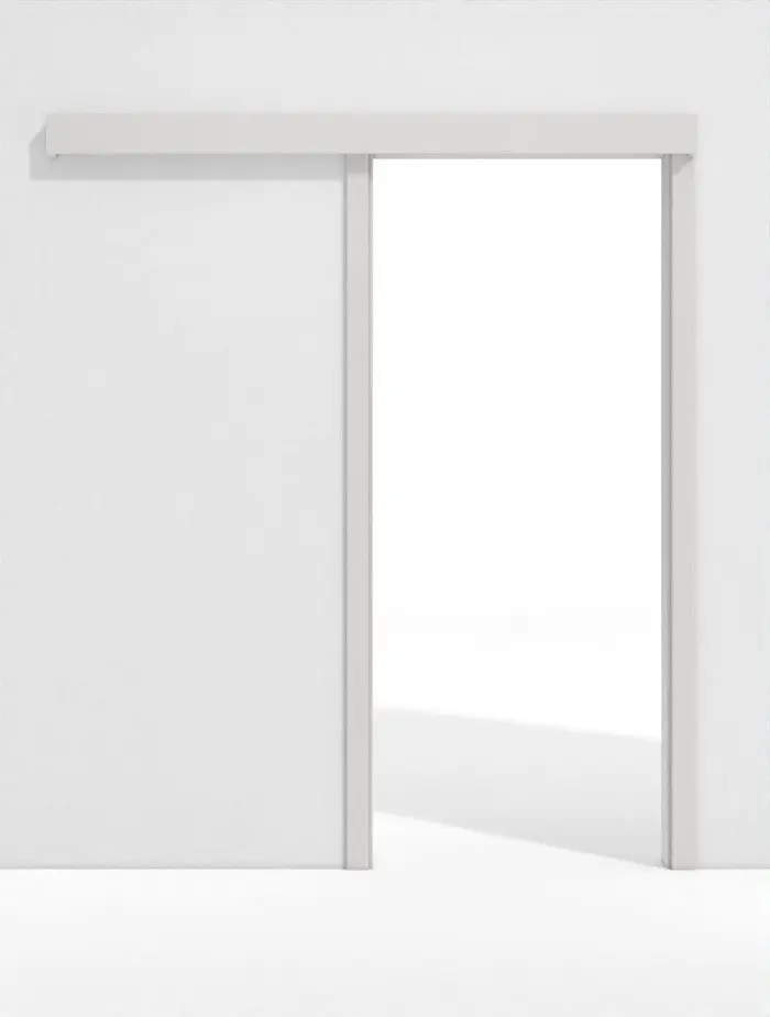 Widok frontowy naściennego systemu drzwi przesuwnych marki GARANT 0160-60 powierzchnia CPL silver grey CePaL