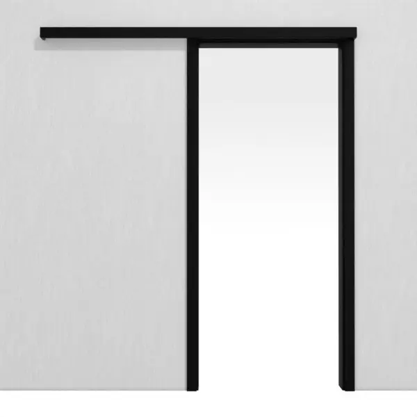 Widok frontowy systemu drzwi przesuwnych naściennych LEBO ultramatowy czarny podobny do RAL 9005 Versio z ościeżnicą