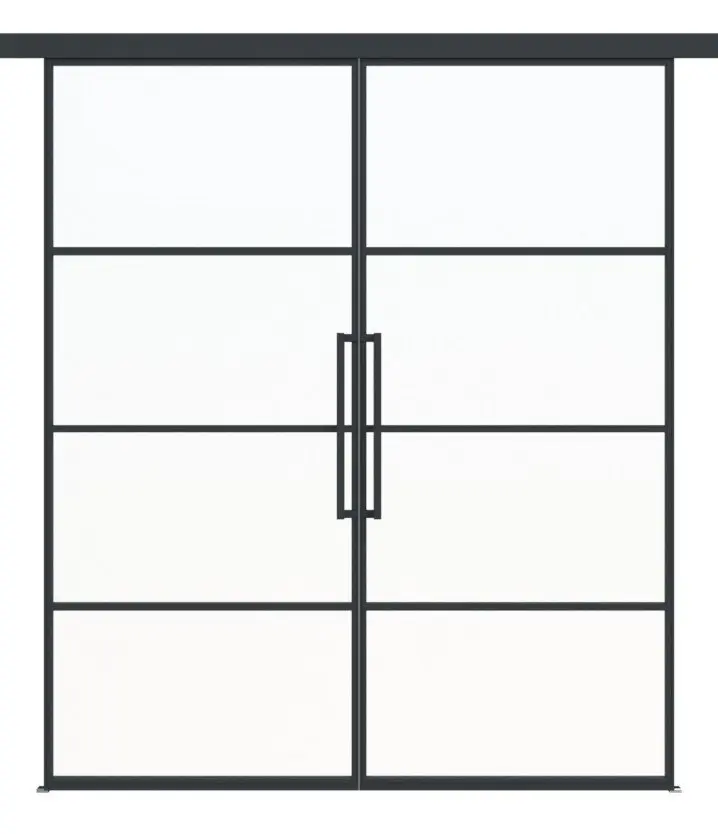 ERKELENZ Zestaw drzwi przesuwnych 2-skrzydłowych SteelLine stalowe drzwi loftowe ze szprosami 0-3 wraz z systemem drzwi przesuwnych Klassik