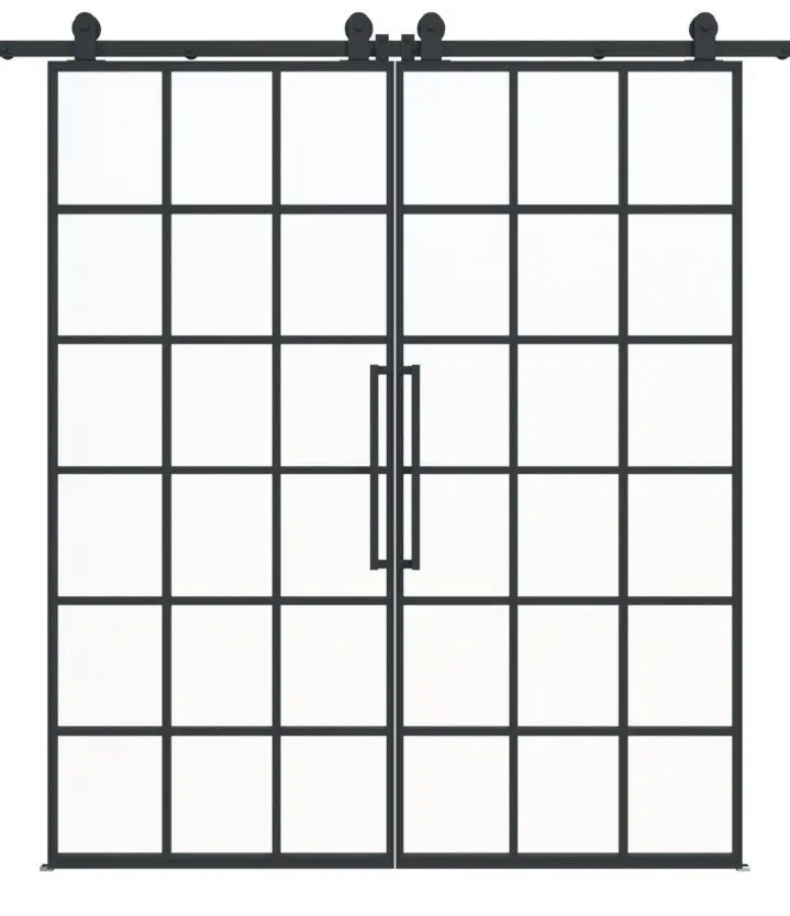 ERKELENZ Zestaw drzwi przesuwnych 2-skrzydłowe SteelLine stalowe drzwi loftowe ze szprosami 2-5 w zestawie z systemem drzwi przesuwnych Loft