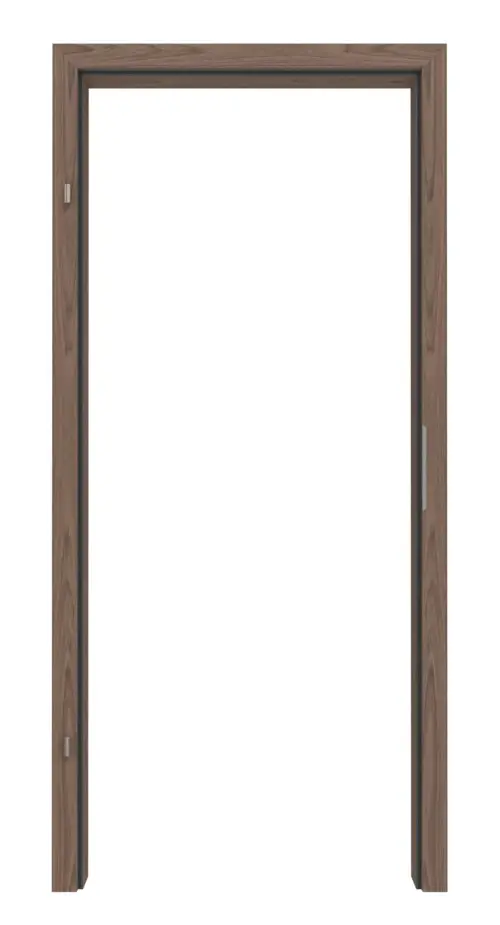 Widok frontowy marki LEBO ościeżnica drzwi dźwiękoszczelne orzech włoski matowy fornirowane drewnem naturalnym z prostokątną krawędzią