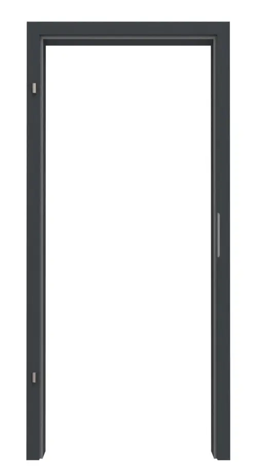 Widok frontowy ościeżnicy do drzwi wejściowych do mieszkania, antracyt RAL 7016 lakier, prostokątna krawędź - Huga