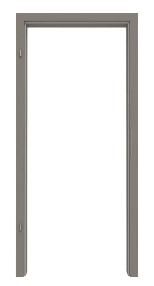 Widok frontowy ościeżnicy do drzwi wejściowych do mieszkania taupe (kolor ciemnoszaro-brązowy) RAL 7048 lakier z prostokątną krawędzią - Huga