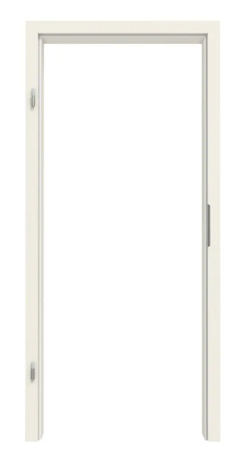 Widok frontowy ościeżnicy HUGA, lakier biały podobny do RAL 9010, z prostokątną krawędzią.