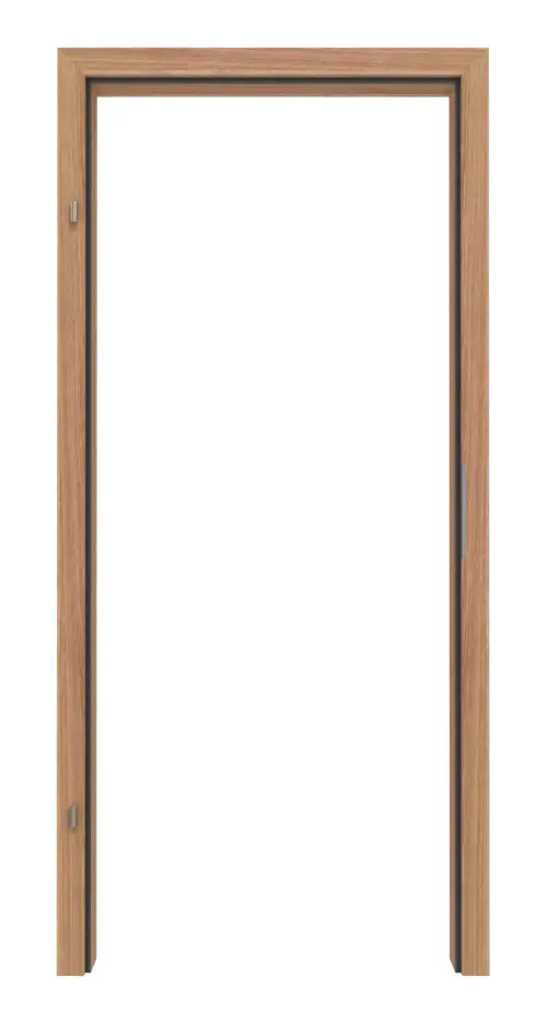 Widok frontowy ościeżnicy marki LEBO do drzwi wejściowych do mieszkania Euro, dąb plankowany matowy, fornirowane drewnem naturalnym, z prostokątną krawędzią.