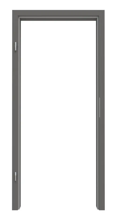 Widok frontowy ościeżnicy Hygge firmy Huga, szary RAL 7037 Duradecor z zaokrągloną krawędzią.