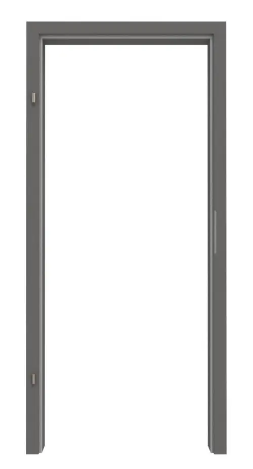 Widok frontowy ościeżnicy Huga do drzwi wejściowych do mieszkania Hygge, lakier szary RAL 7037, zaokrąglona krawędź.