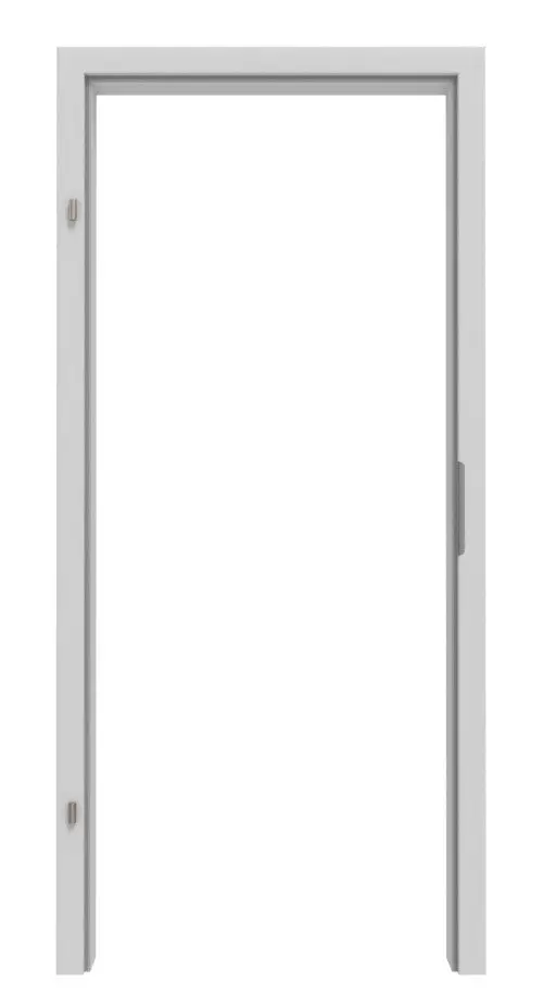 Widok frontowy ościeżnicy JELD-WEN do drzwi wejściowych do mieszkania, szary nikiel podobny do RAL 7047 z zaokrągloną krawędzią.