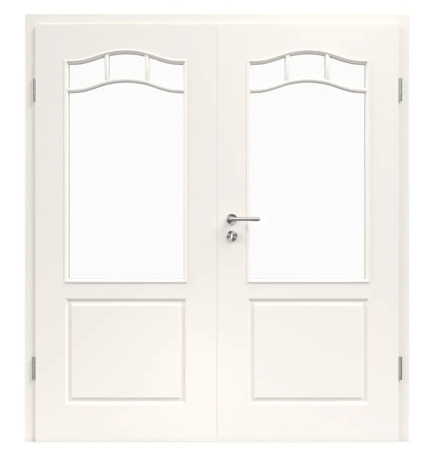Provence Typ 4002-B-LA, 8 szprosów, klasyczna biel, drzwi dwuskrzydłowe, ościeżnica, wycięcie na szkło - Westag & Getalit
