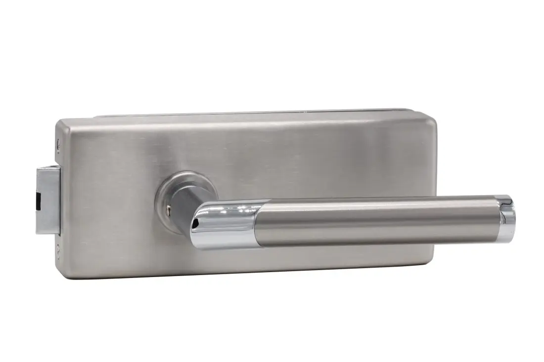 Zamek do drzwi szklanych Palma stal szlachetna niezamykany z parą klamek Royal - Südmetall