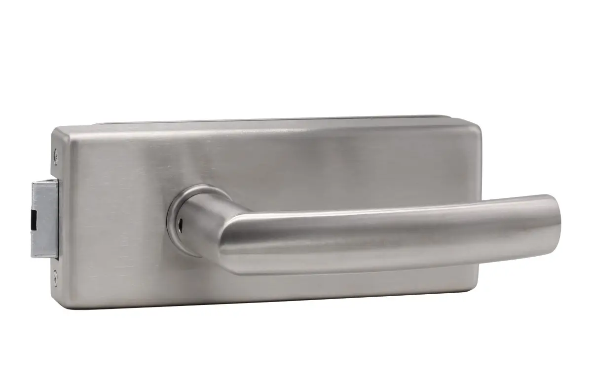 Zamek do drzwi szklanych Palma stal nierdzewna satynowana niezamykany na klucz z parą klamek Katy - Südmetall