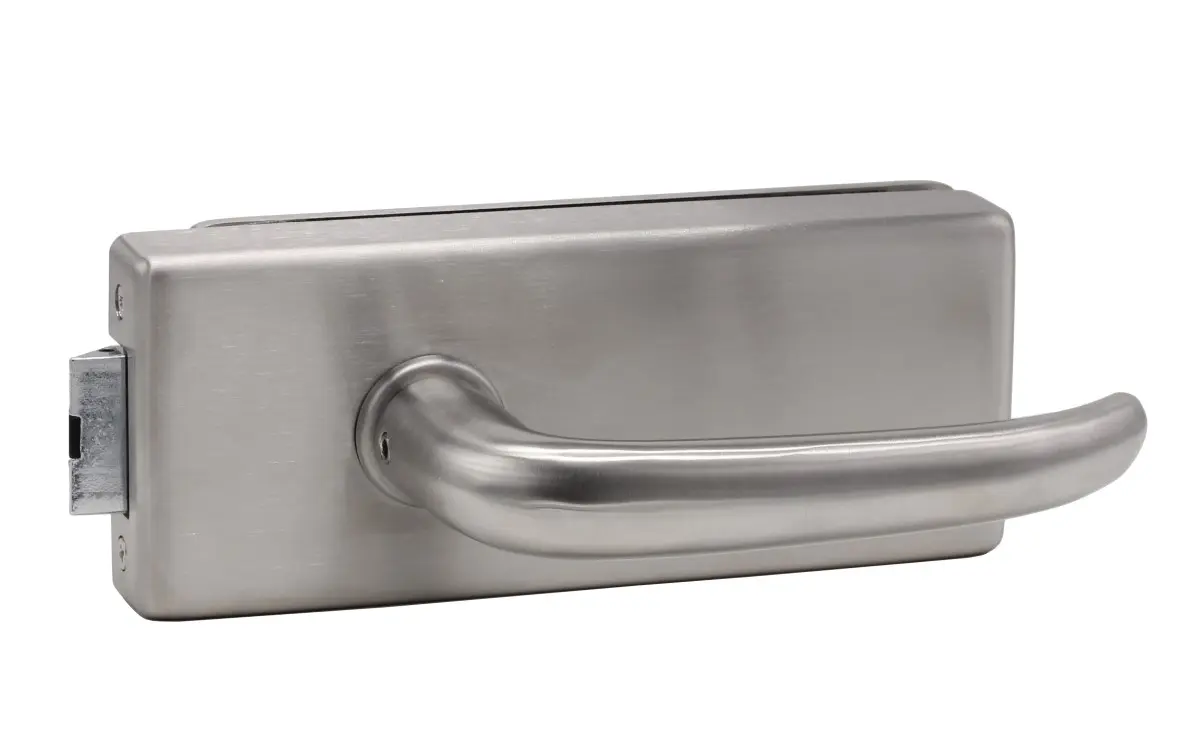 Zamek do drzwi szklanych Palma stal nierdzewna satynowana niezamykany na klucz z parą klamek Madrid - Südmetall