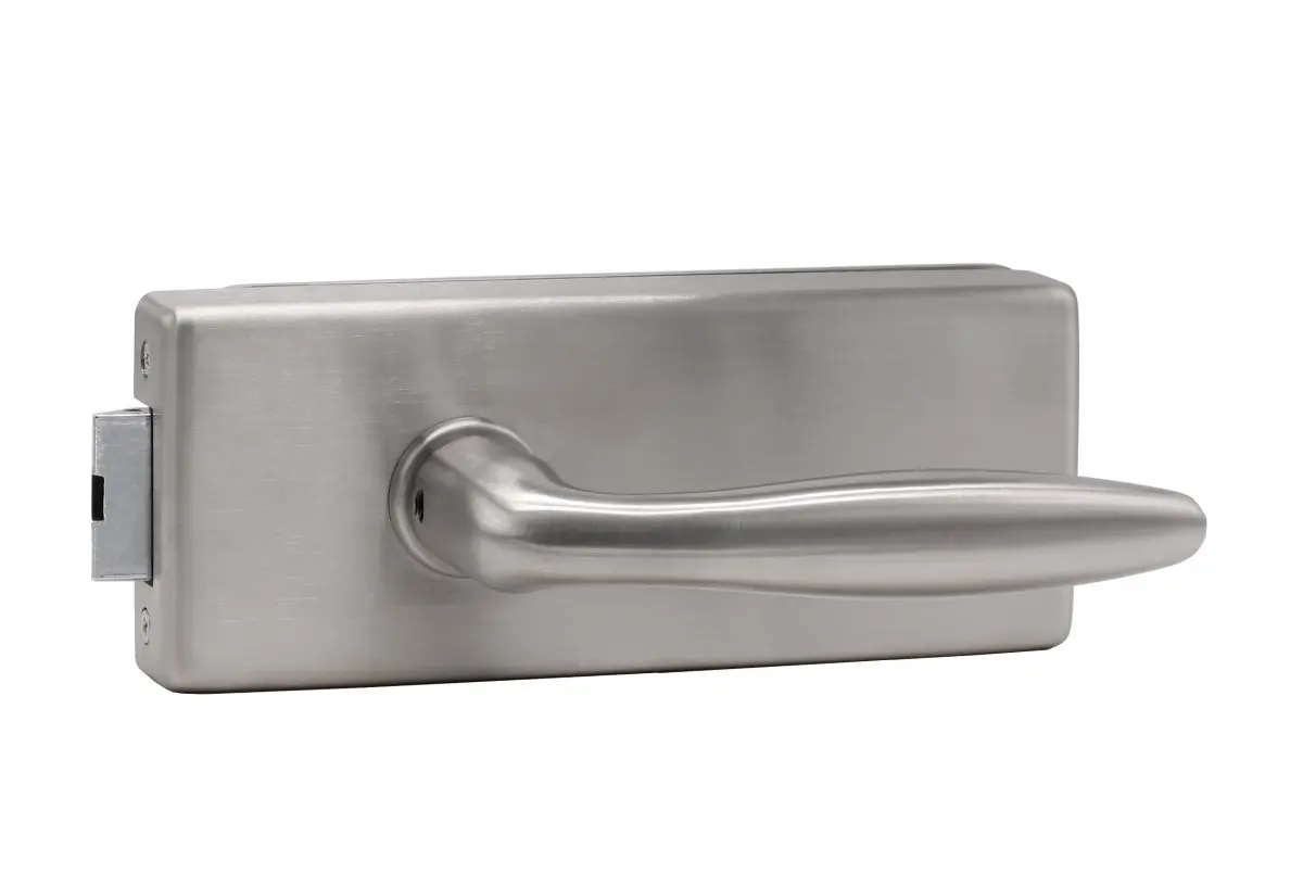 Zamek do drzwi szklanych Palma stal nierdzewna satynowana niezamykany na klucz z parą klamek Arena - Südmetall