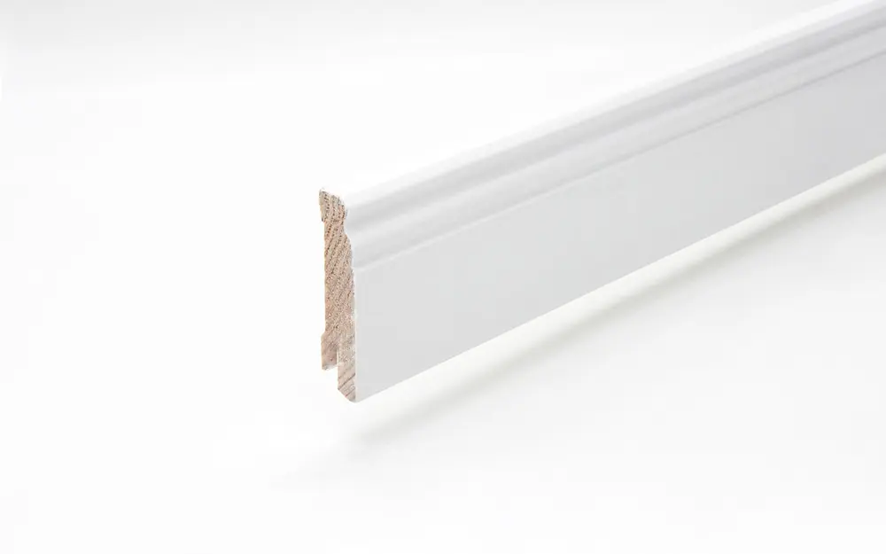 Listwa przypodłogowa 18 x 70 x 2400 mm, drewno lite, biały lakierowany, Altdeutsch 70, wpust na klips.