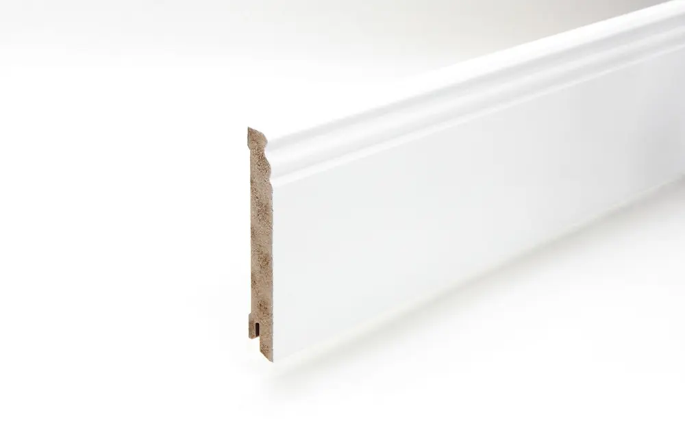 Perspektywa listwy przypodłogowej 18 x 115 x 2440 mm MDF biały Altdeutsch 115 Clip-Nut