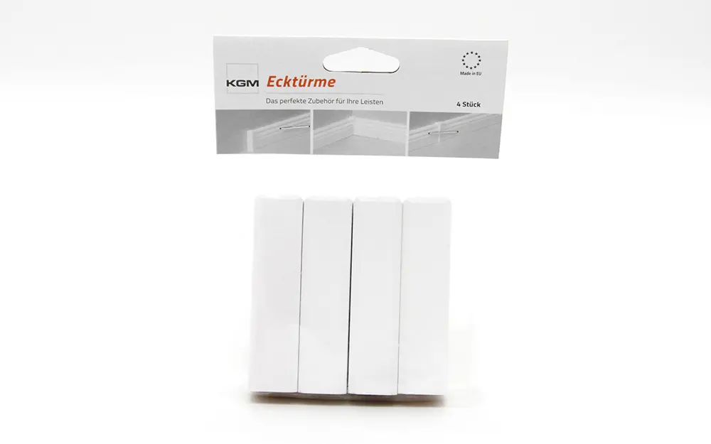 Widok frontowy łącznika uniwersalnego biały lakierowane (85 x 21 x 21)