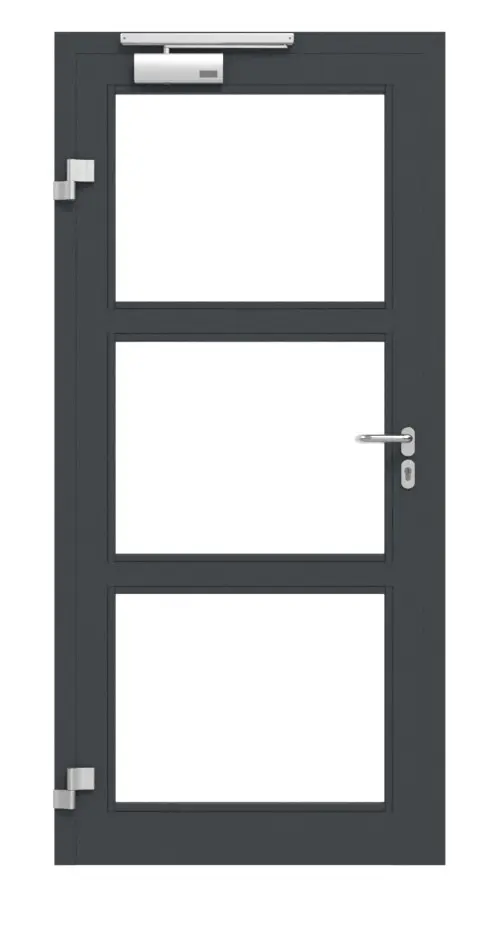 HÖRMANN zestaw drzwi wewnętrzne: drzwi ramowe aluminiowe z funkcją ochrony przeciwpożarowej HE 311 z przeszkleniem LA-03, w tym ościeżnica blokowa.