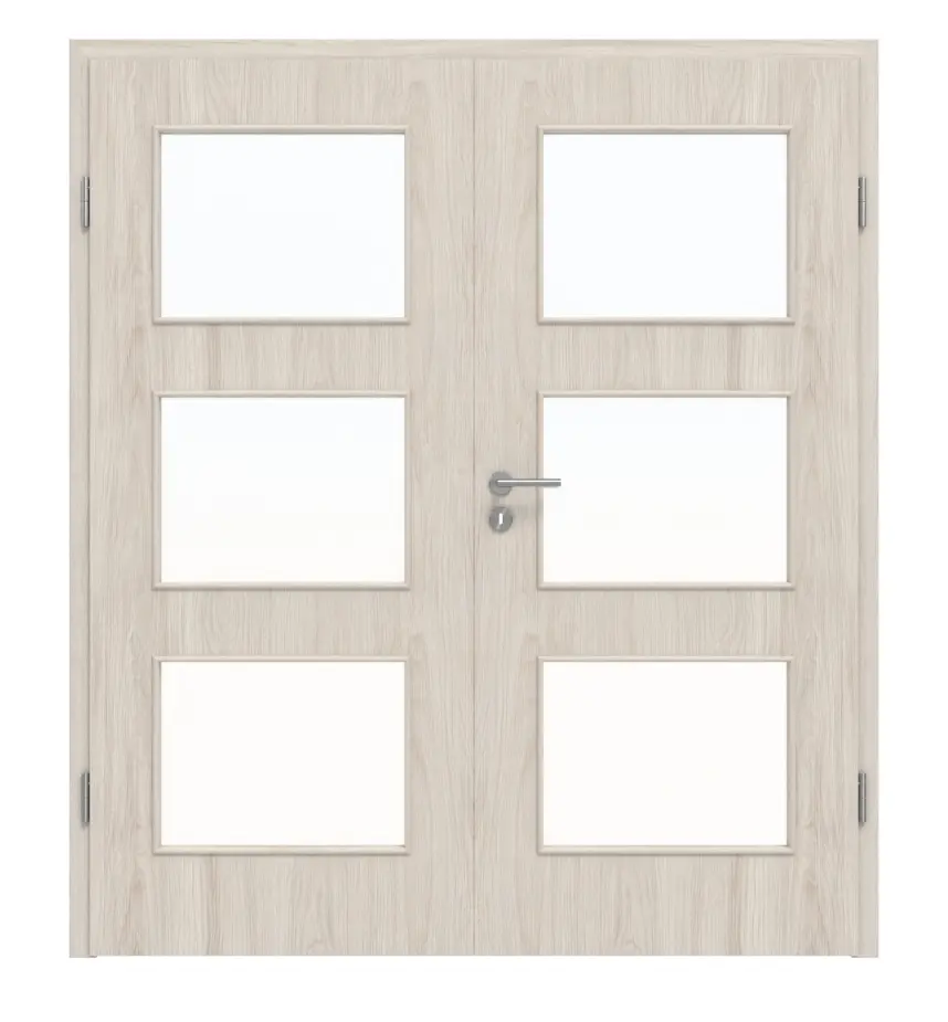 HÖRMANN drzwi dwuskrzydłowe dąb solny szczotkowany Duradecor ProLine z przeszkleniem LA 11 i ościeżnicą