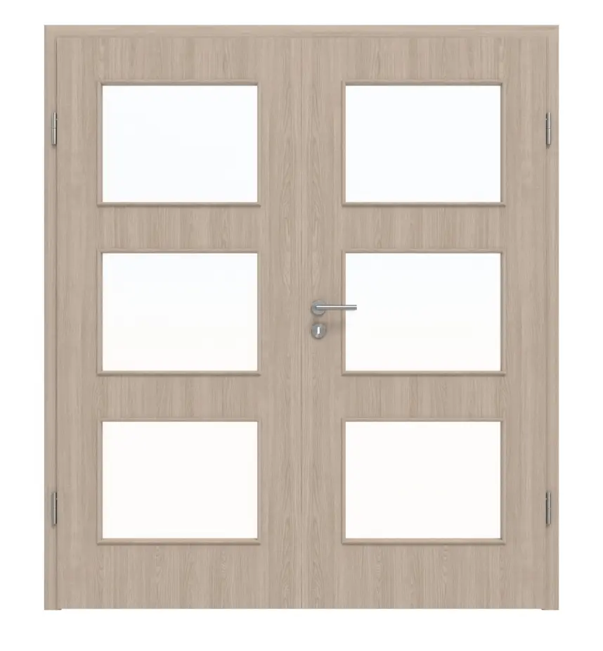 Widok frontowy dąb szary LA 11 Basic Durat drzwi dwuskrzydłowe z ościeżnicą - Huga