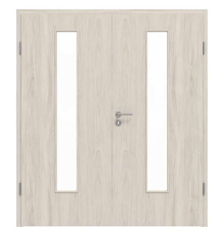 Widok frontowy: szczotkowany dąb solny LA 24 BaseLine Duradecor drzwi dwuskrzydłowe z ościeżnicą - Hörmann
