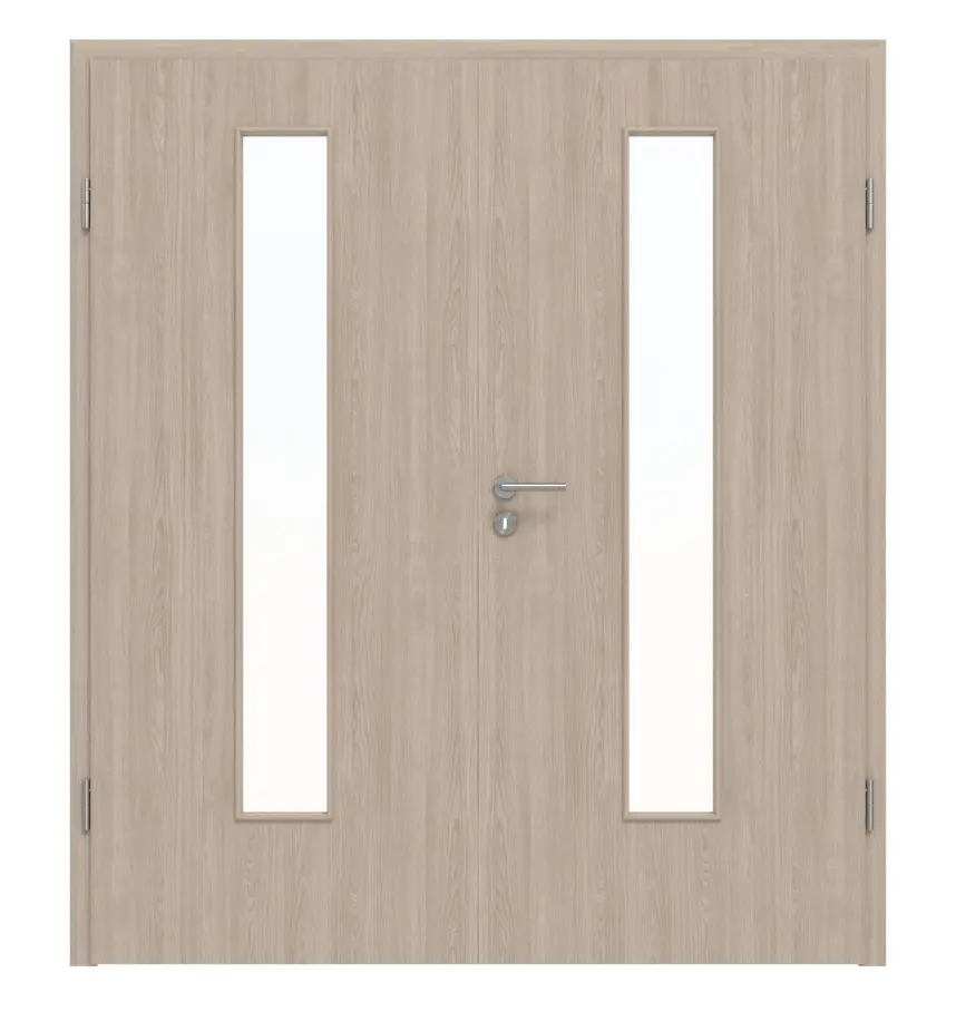Widok frontowy drzwi dwuskrzydłowych dąb szary LA 24 Basic Durat z ościeżnicą - Huga