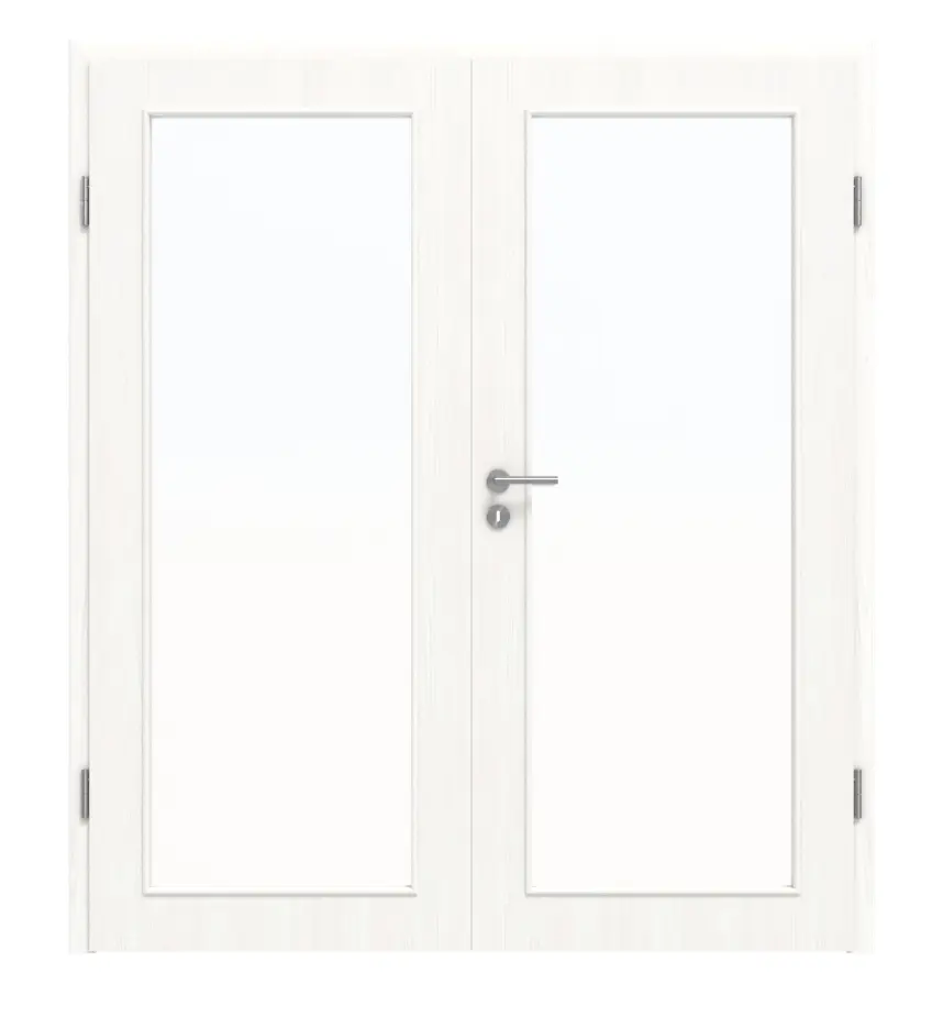 Widok frontowy drzwi dwuskrzydłowych biel pino LA 27 Basic Durat z ościeżnicą - Huga
