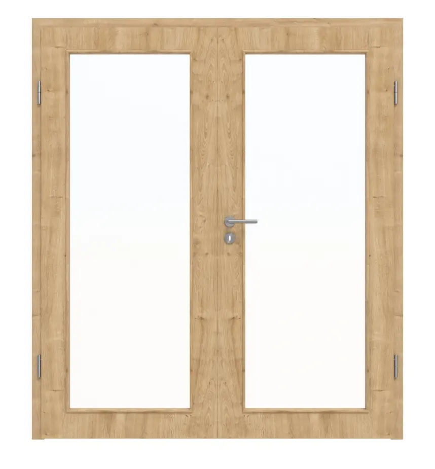 Widok frontowy drzwi dwuskrzydłowych dąb sękaty LA 27 Basic Durat z ościeżnicą - Huga