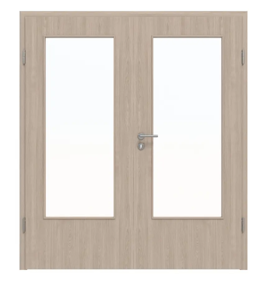 HÖRMANN drzwi dwuskrzydłowe dąb szary Duradecor ProLine z przeszkleniem LA-DIN i ościeżnicą